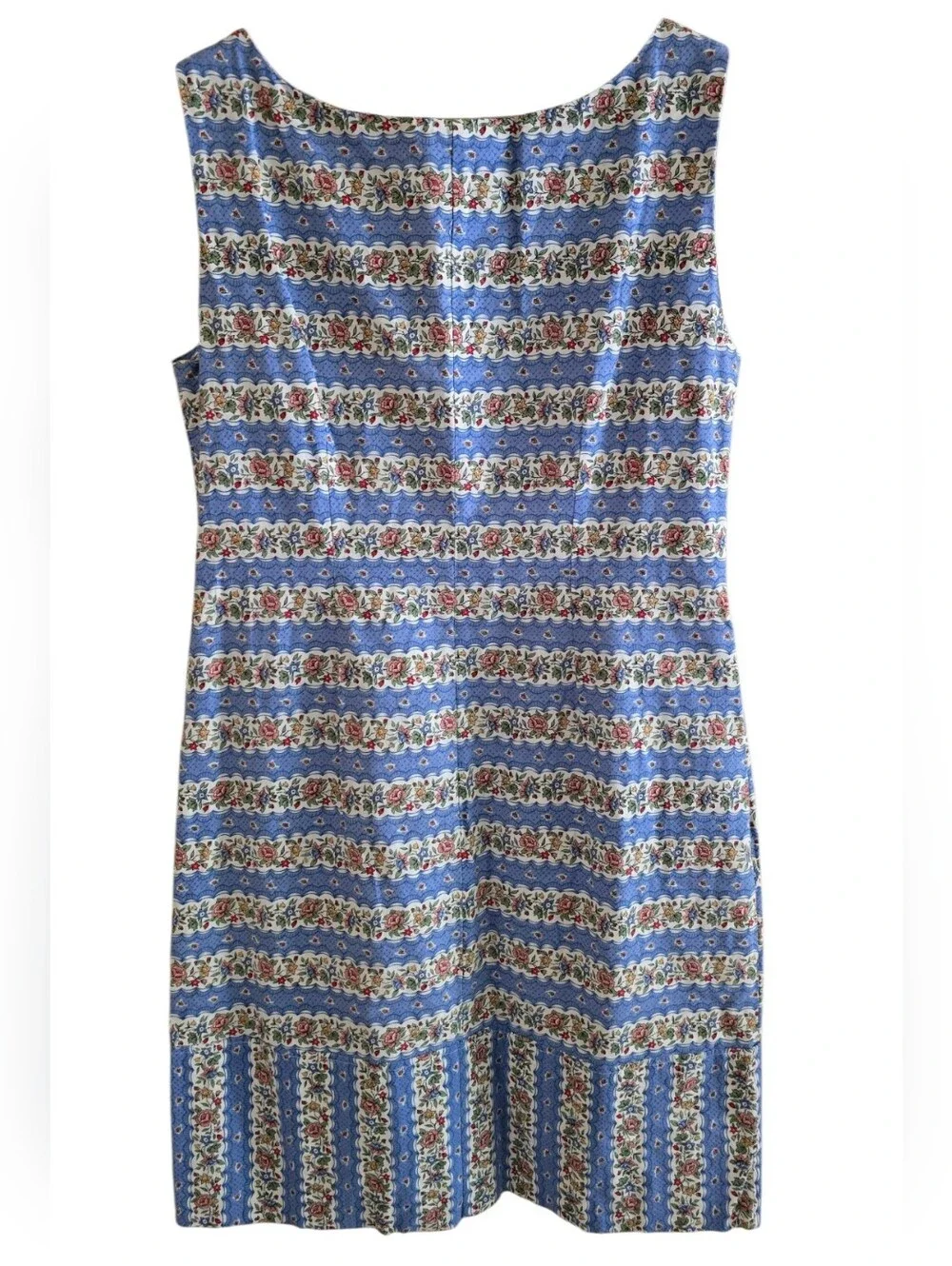 Cottagecore Vintage Blue Calico Floral Stripe Shift Dress Prairie Mod 70s - Picture 10 of 10